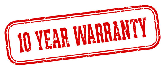 10 year warranty stamp. 10 year warranty rectangular stamp on white background