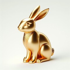 Gold 3D model of the Thai zodiac animal: Rabbit on a white background.