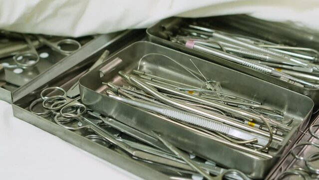Medical surgical instrument in operating room close up
