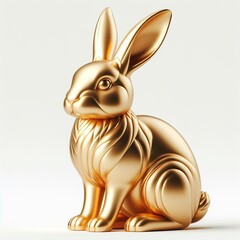 Gold 3D model of the Thai zodiac animal: Rabbit on a white background.