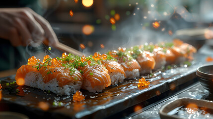 Professional male Chef Preparing Pizza in a restaurant. Adding Ingredients, Special Sauce, Cheese, Traditional Family Recipe. Authentic Italian Pizzeria. AI