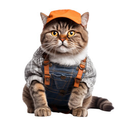 Adorable Plumber's Cat isolated on white and transparent background. Ideal for use in advertising. Generative ai