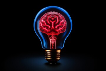 a light bulb with a red brain inside