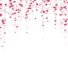 Obraz premium Red hearts scattered on white background.