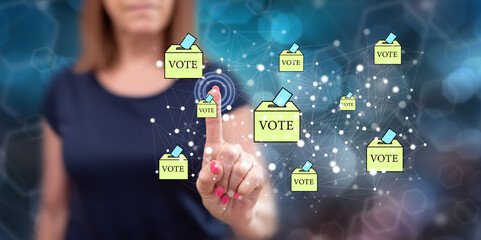 Woman touching an online voting concept
