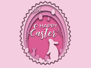 Easter postcard with rabbit and eggs in pink