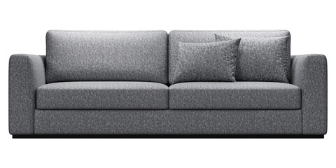 Modern and luxury gray  sofa with pillows isolated on white background. Furniture Collection.  3D render