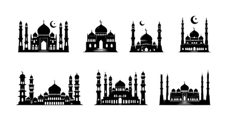 Obraz premium set of mosque silhouettes on isolated background