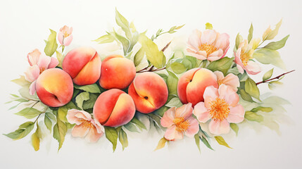 Obraz na płótnie Canvas A watercolor painting of peaches and flowers