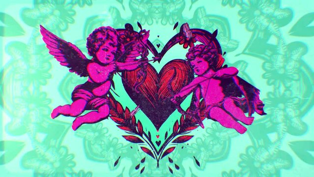 Cupid and Love Heart Ornate Background