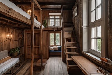 Fototapeta premium Comfortable Vintage Hotel Room, Generative AI Illustration