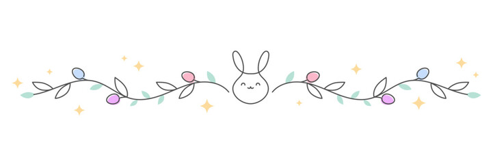Easter egg hunt border vignette element, rabbit, eggs and springs, editable thickness