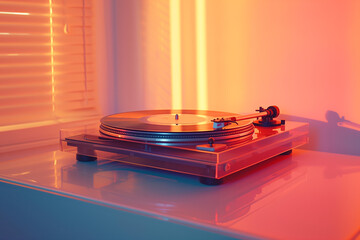 Vintage pop art turntable in pink acrylic - Generative AI