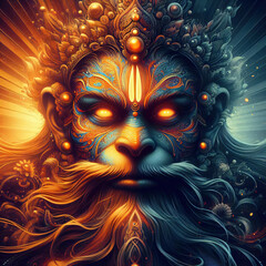 fractal background Hanuman. Generative AI