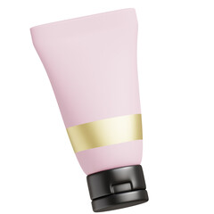 3D Render of a Pink Skincare Cream Tube with Gold Accent