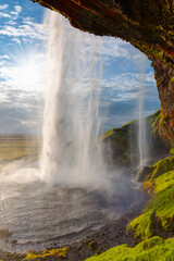 View of famous Amazing Seljalandsfoss waterfall - Iceland