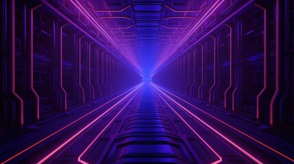 abstract data center room with server in purple neon glow