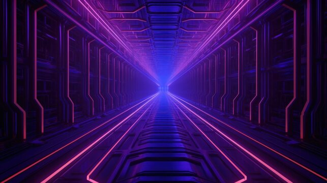 abstract data center room with server in purple neon glow