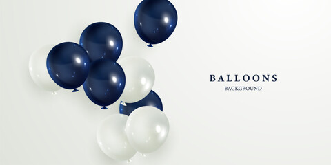Celebration background with beautifully arranged blue balloons. Vector 3D illustration design