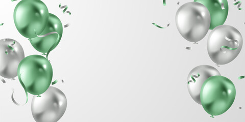 Celebration background with beautifully arranged green balloons. 3DVector illustration design