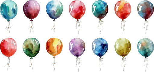 Set of watercolor balloons on white background