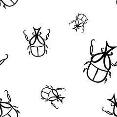 Black outline scarab bugs vector seamless pattern. Bug scarabei background, wallpaper, print, textile, fabric, wrapping paper, packaging design. Line art