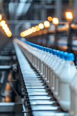 filling milk in to plastic bottles at the factory. equipment at the dairy plant