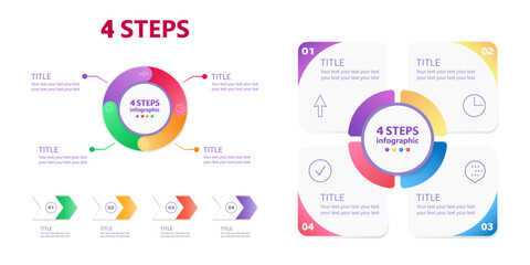 Business infographics of 4 steps in the form of diagrams and arrows. Vector illustration.