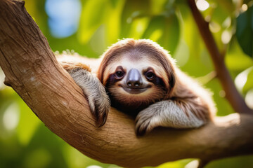 Fototapeta premium Happy sloth resting from a tree.