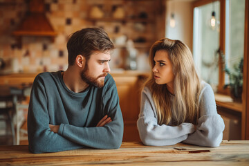 Couple angry to each other at home. A big problem in today's relationships. - obrazy, fototapety, plakaty