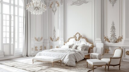 a luxury white interior bedroom, The pristine white decor exudes sophistication and tranquility, inviting viewers to envision their ideal sanctuary.