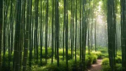 Rolgordijnen bamboo forest at sunset © Chessada