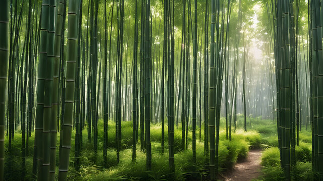 bamboo forest at sunset