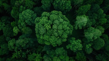 The aerial top view of forest background  - obrazy, fototapety, plakaty