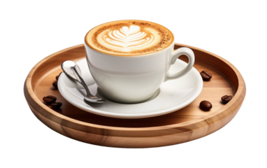 Cup of Coffee on Tray With Spoons. A cup of coffee is placed on a tray alongside several spoons, ready to be enjoyed.