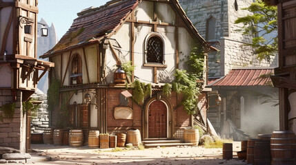 Fototapeta na wymiar Medieval Environment Illustration. Beautiful 4K vintage town, vibrant colors. Generative AI