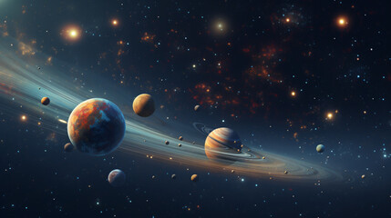 Astrological background with planets and copy space.