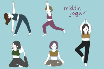 ミドル女性たちのヨガポーズセット