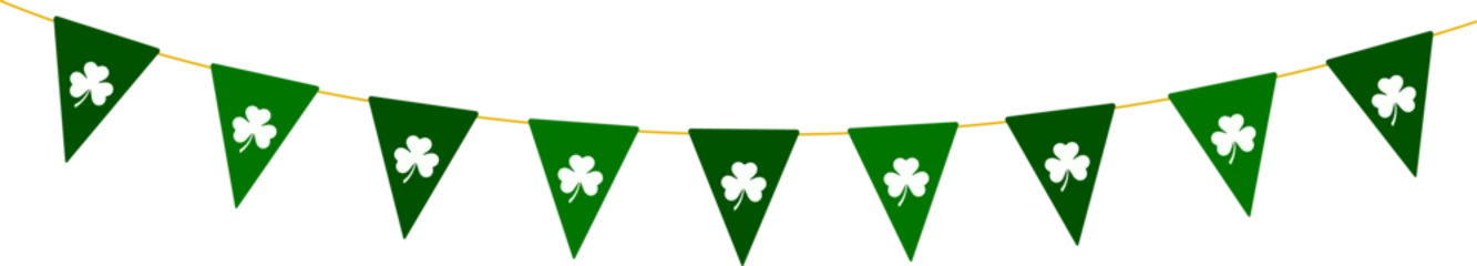 Foto op Plexiglas St Patricks Day green bunting pennants with clover leaves, Irish holiday garland, panoramic decorative element © Liena