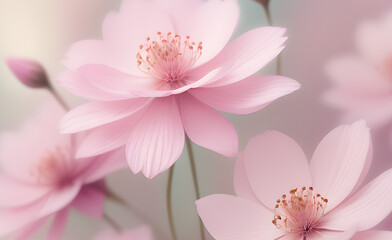 Floral delicate background. soft focus. Delicate pale pink anemone flowers. very delicate light artistic photo. Generative AI