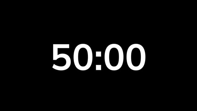 55 second countdown timer animation on black background