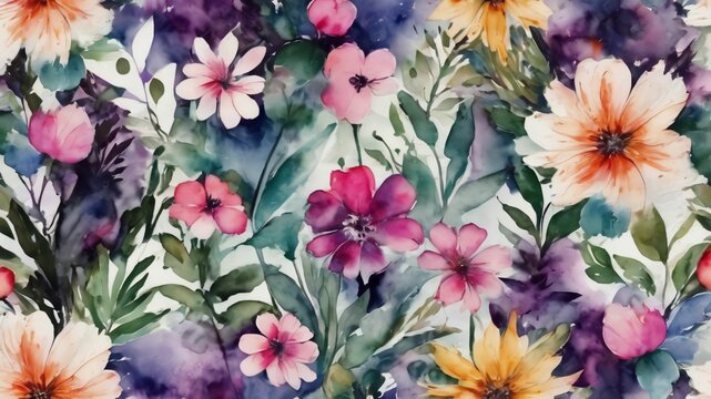 Grunge style beautiful, colorful, abstract art. Paper texture. Colorful painting. Watercolor background with flowers and plants.Ai generative