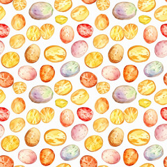 Watercolor Potato Seamless Pattern, Aquarelle Potato Cuts, Water-Colour Vegetable Pieces Tile