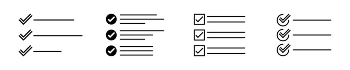 List with check mark vector icons. Clipboard or checklist. Vector 10 Eps.