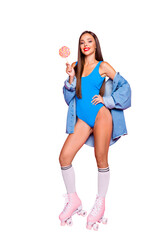 Leisure lifestyle holiday youngster people person concept. Full length size photo studio portrait...