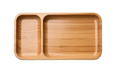 Wooden Tray With Two Compartments for Food. A wooden tray featuring two compartments designed to hold and organize food.