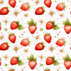 Watercolor Strawberry Seamless Pattern, Aquarelle Red Sweet Berries, Creative Watercolor Strawberries