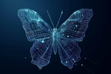 Abstract digital wireframe of a butterfly on dark background