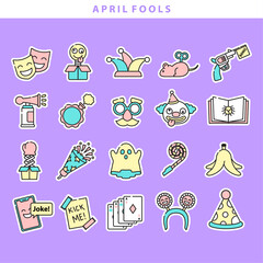 April fools sticker icon collection vector in flat design and cute style