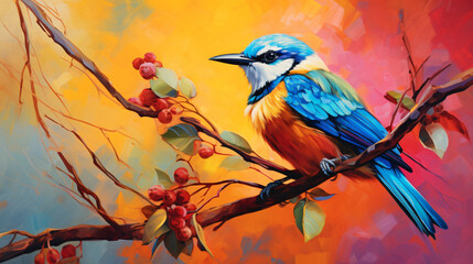  A painting of a colorful bird